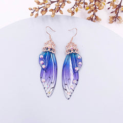 Handmade Butterfly Wing Drop Earrings with Foil Rhinestones