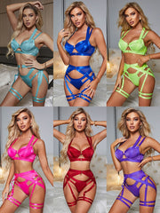 Ellolace Sexy Lingerie Fancy Underwear Erotic Garter Belt 4-Piece Intimate Goods Halter Bra With Bow Seductive Exotic Brief Sets