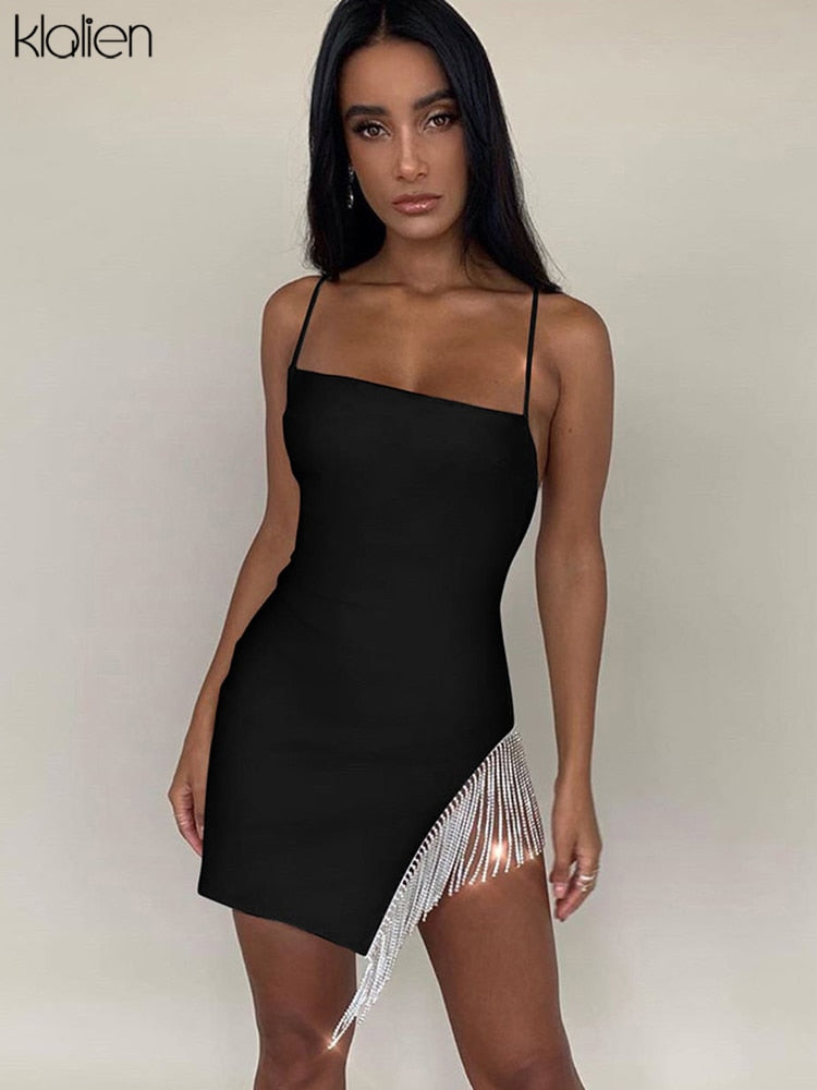 Sexy Diamond Tassel Strap Mini Bodycon Dress