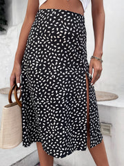Split Thigh Allover Print Skirts Slit Long Length High Waist With Zipper Slight Stretch