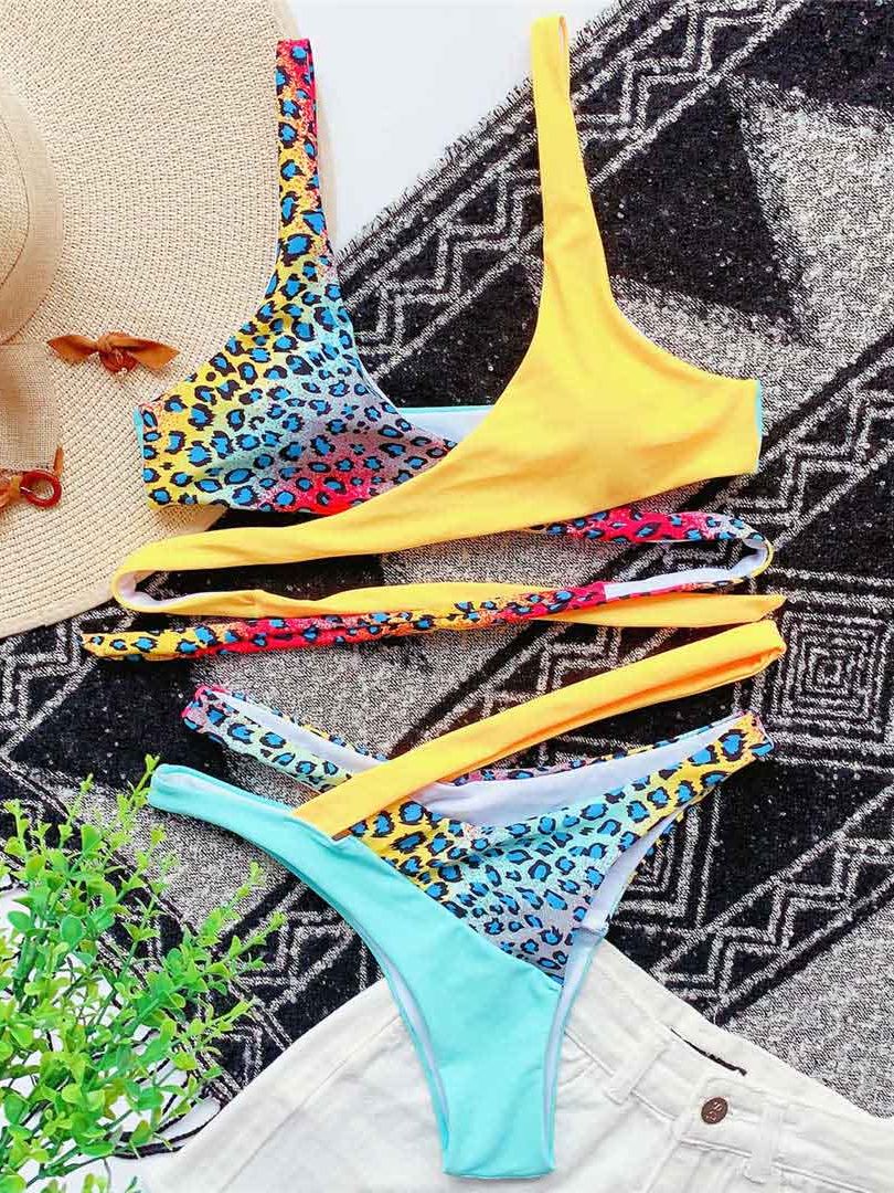 Crissy Crossy Colors Two-piece Bikini set Asymmetric Mid Waist