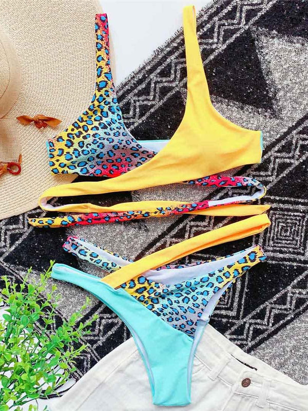 Crissy Crossy Colors Two-piece Bikini set Asymmetric Mid Waist