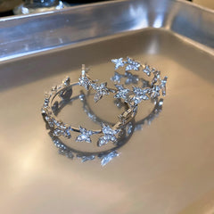 Butterfly Hoop Earrings Geometric Rhinestones Earrings