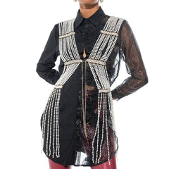 Sexy Women&#39;s Pearl Body Chains Bra Shawl Fashion Adjustable Size Shoulder Necklaces Tops Chain Wedding Dress Pearls Body Jewelry