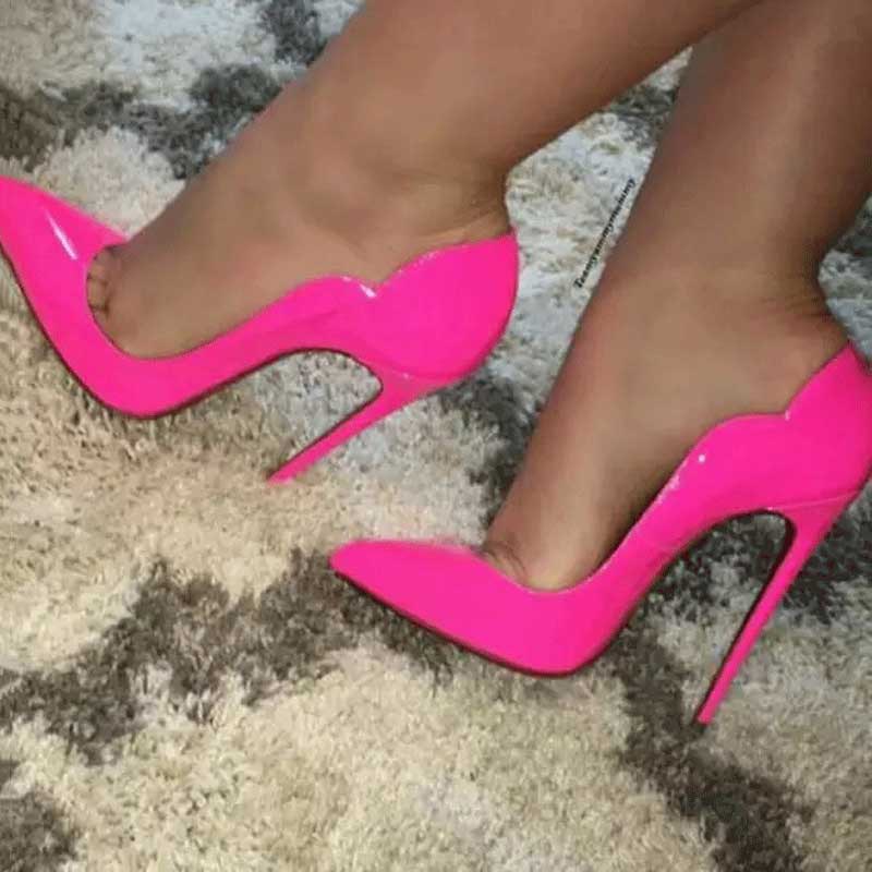 Curl Upper Patent Pointed Toe Stiletto High Heels Shoes