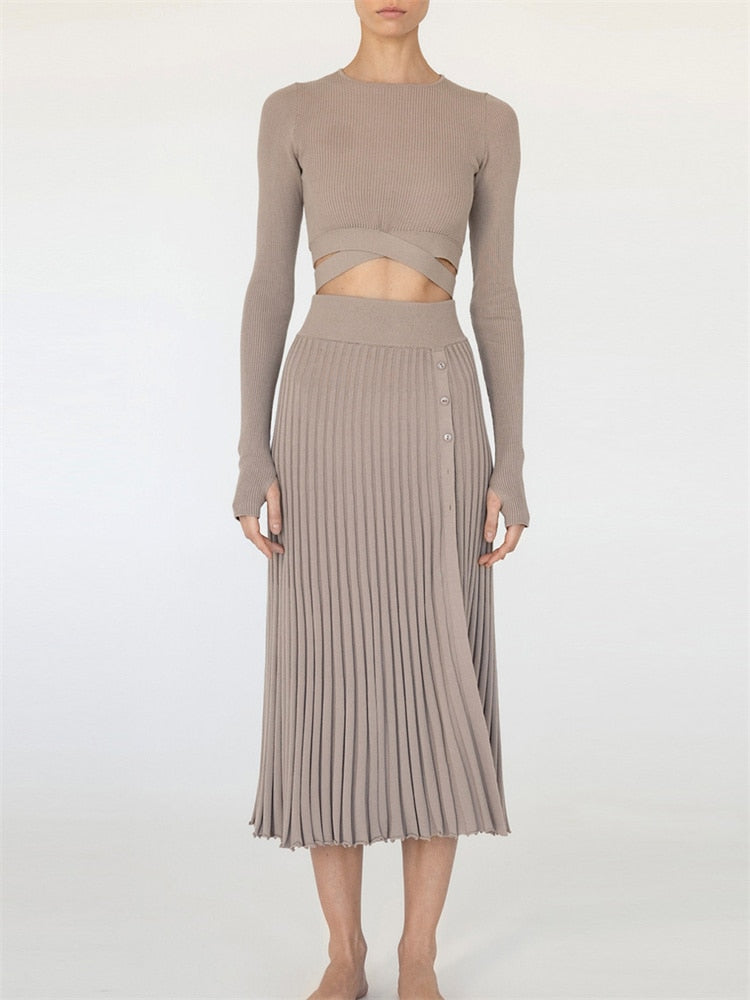 Odette Ribbed Knit Crop Top & Pleated Skirt Collection