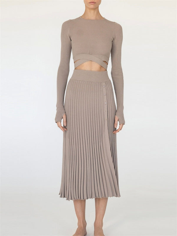 Odette Ribbed Knit Crop Top & Pleated Skirt Collection