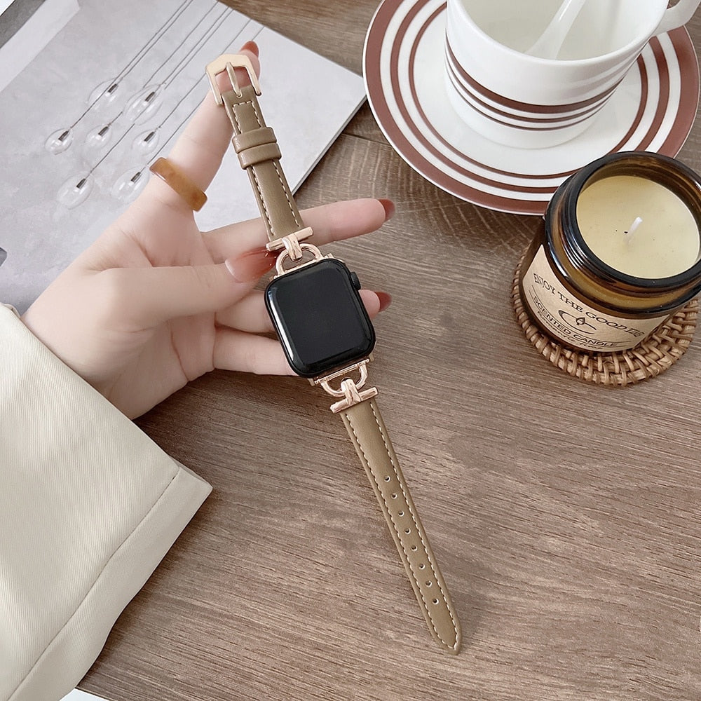 Leather Slim Watchband For Apple Watch
