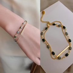 Gold Color Beaded Chain Double Layered