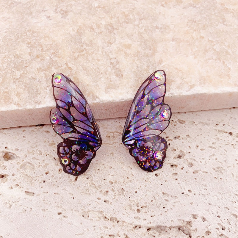 Fairy Gradient Blue Color Resin Butterfly Wings Drop Dangle Earrings