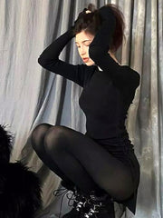 Gothic Drawstring Punk Black Split Bodycon Mini Dresses