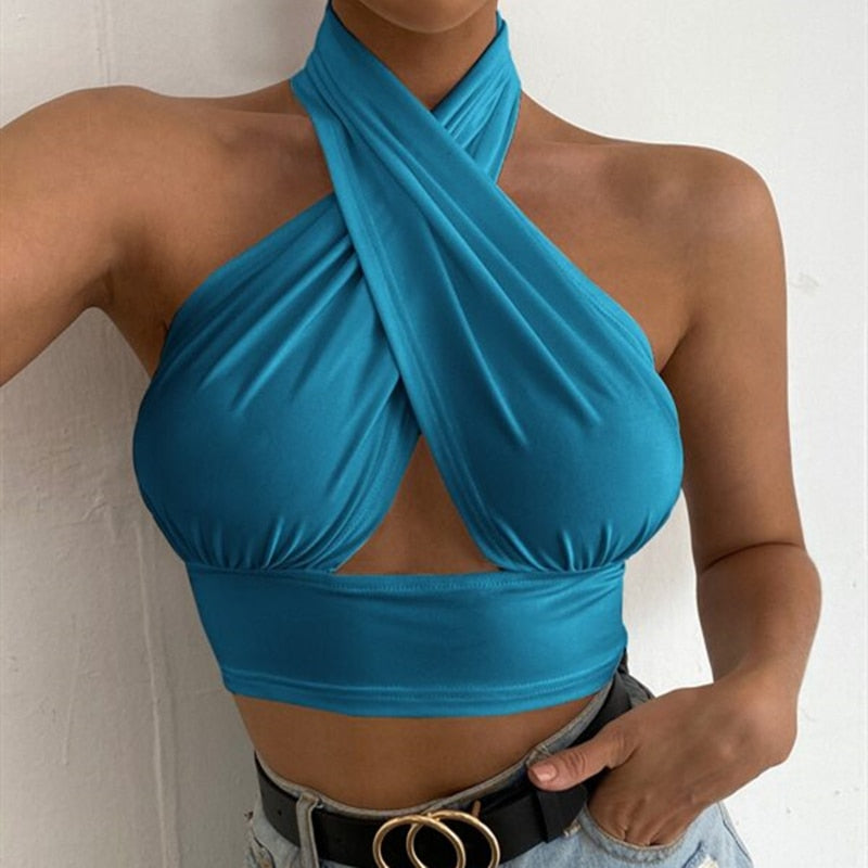 Zinnia Cross-Halter Cutout Crop Top One-piece