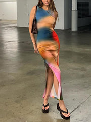 Sleeveless Elegant Sexy Tie Dye Bodycon Dress