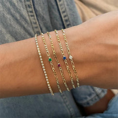 Gold Figaro Chain with Colored Crystal Stone Bracelets