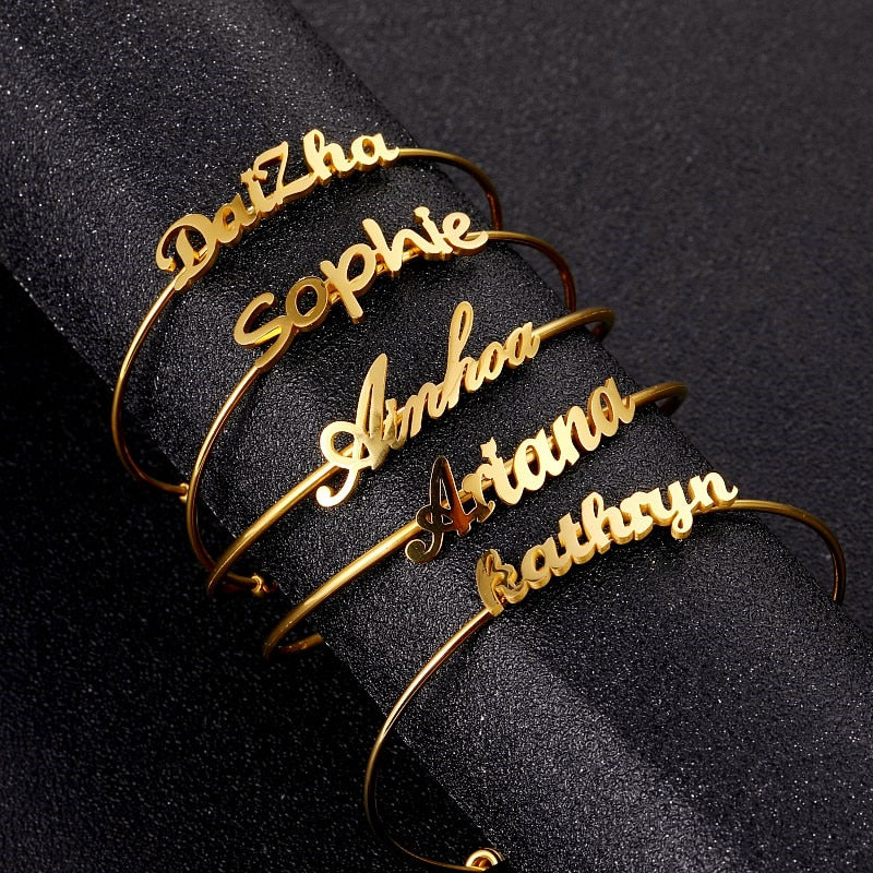 20 Styles Fashion Customized Name Bracelets Letter Stainless Steel Personalized Bangles For Women Men Baby Wedding  Jewelry Gift