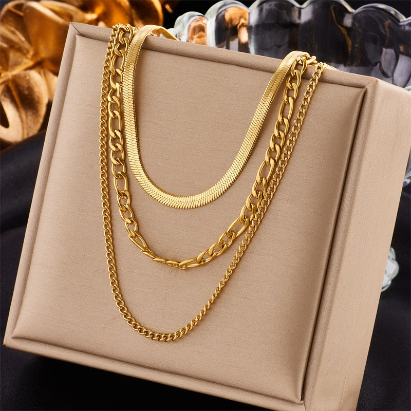 Gold Color 3 Chains Necklace