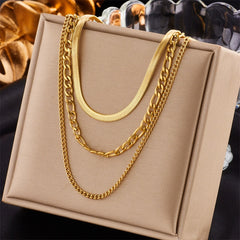 Gold Color 3 Chains Necklace