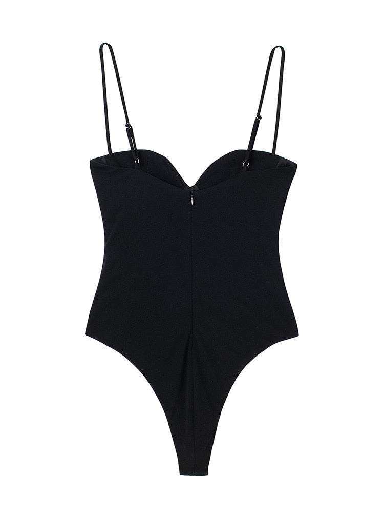 Bodysuits For Women 2022 Fashion Sweetheart Neck Draped Bodysuit Sleeveless Spaghetti Strap Skinny Night Out Sexy Bodysuit Tops
