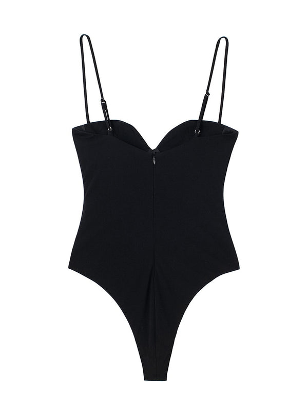 Bodysuits For Women 2022 Fashion Sweetheart Neck Draped Bodysuit Sleeveless Spaghetti Strap Skinny Night Out Sexy Bodysuit Tops