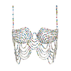 Stonefans Sexy Colorful Rhinestone Body Jewelry Harness Women Festival Outfit Crystal Bikini Chest Chain Bra Lingerie Nightclub