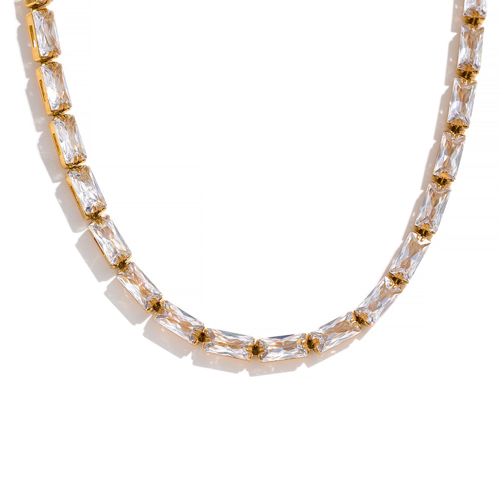 Waterproof Fashion White Green Cubic Zirconia Stainless Steel Gorgeous Necklace
