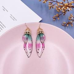 Handmade Butterfly Wing Drop Earrings with Foil Rhinestones