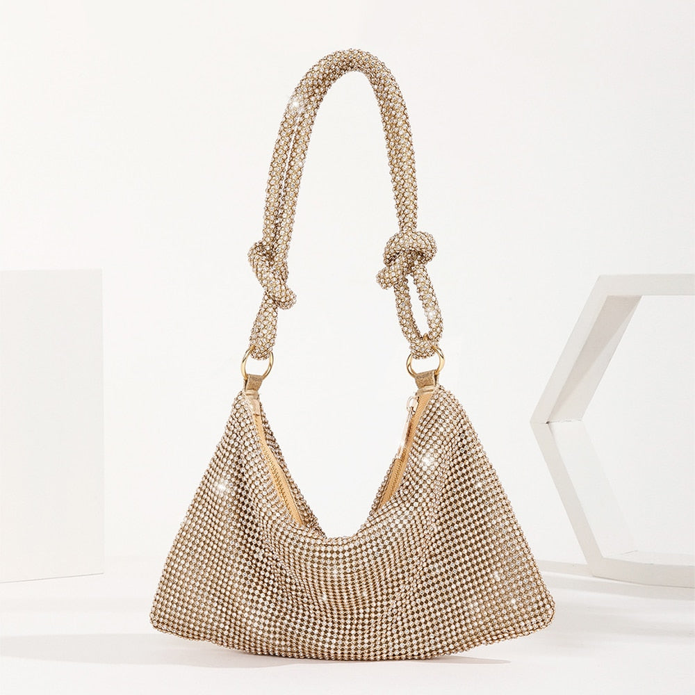 Handle Rhinestone Shiny Underarm Shoulder Bag Secondary image