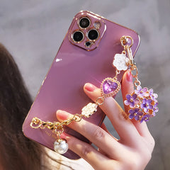 Glitter Camellia Gem Bracelet Flower Pendant Phone Cases for IPhone