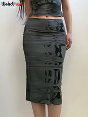 Weird Puss Y2K Fashion Women Two Piece Set Bandage Backless Skinny Tank Top+Mid Skirts Summer Matching Streetwear Stretch Outfit