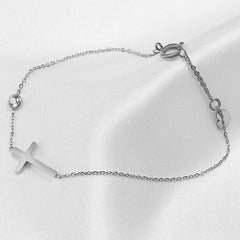 Simple Single Chain Cross Charm with Shiny CZ Bracelet