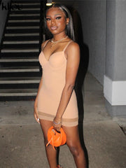 Kliou Baddie Style Mini Dress Women Patchwork Mesh Strapless Body-Shaping Camisole Hip Skirt Sexy Slim Cleavage Club Female Wear