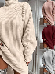Turtleneck Oversized Knitted Dress Long Sleeve Casual Mini Sweater