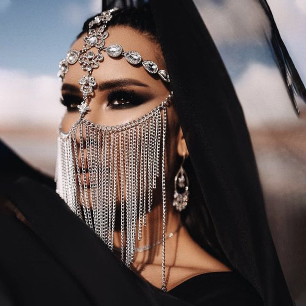 Belladonna Rhinestone Chain Veil Mask