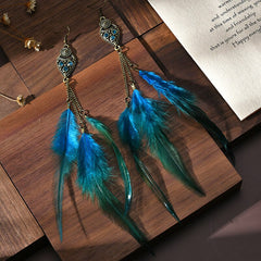 Feather Earrings For Women Bohemian Vintage Leaf Feather Long Tassel Dangling Earring Party Jewelry