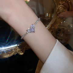 Rhinestones Adjustable Plated Love Heart Bracelet