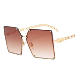 Oversized Gradient Sunglasses Vintage Alloy Chain Frame Rivet Square Sun Glasses