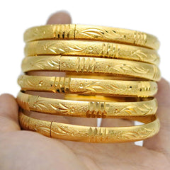 8MM 6Pcs/Lot Dubai Gold Bangles for Women Men 24k Color Ethiopian Bracelets African Jewelry Saudi Arabic Wedding Bride Gift