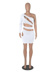 Y2K One Shoulder Bodycon Dresses Women Autumn 2022 Long Sleeve Hollow Sexy Party Dress Elegant Backless Pacakge Hip Vestidos