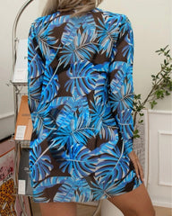Floral Print Bikini Set - Low Waist Twist Swimsuit Long Sleeve Cover Up Three Pieces Beach Bathing Suit