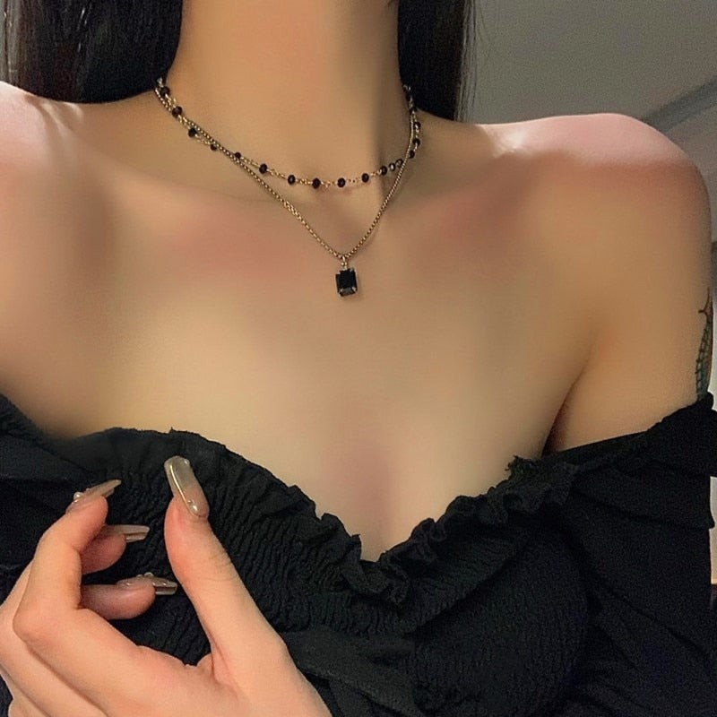 Choker Double Layer Beads Geometric Necklace