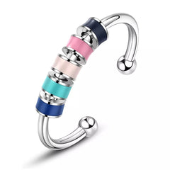 Enamel Beads Anxiety Ring With Card Colorful Adjustable Electrosilvering Fidget Ring Worry Stress Relief Stacking Finger Rings
