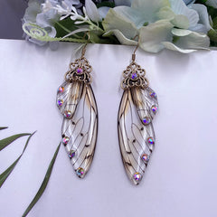 Handmade Butterfly Wing Drop Earrings with Foil Rhinestones