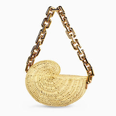 Fashion Conch Straw Shoulder Crossbody Bags for Women Brand Wicker Woven Straw Bag Designer Rattan Female Purses and Clutch 2022