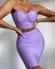 Two Pieces Set Strapless Knee Length Rayon Bandage Dress