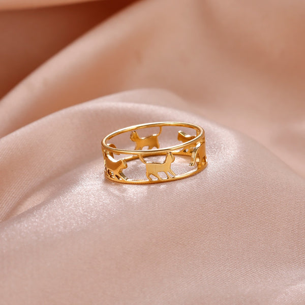 Cazador Hollow Walking Cats Women's Ring Birthday Mother Day Gift Stainless Steel Animal Cute Kitten Finger Rings Jewelry 2023