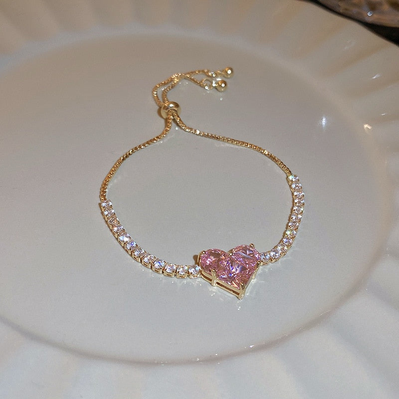 Rhinestones Adjustable Plated Love Heart Bracelet