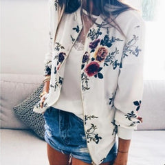 Women Floral Printed Jackets Spring Autumn Long Sleeve Zipper Bomber Outwear Casual Pocket Slim Streetwear Female Plus Size Coat