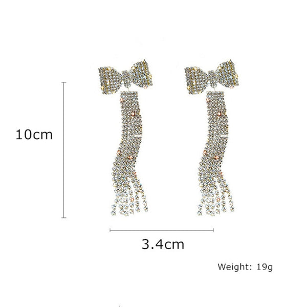Evangeline Bow Tassel Crystal Earrings