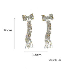 Long Tassel Rhinestone Drop Earrings Exquisite Bowknot Crystal Dangle Earrings