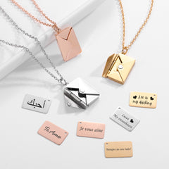 Love Letter Envelope Pendant Necklace With Rose Gift Box Customized Stainless Steel Jewelry Confession Love You for ValentineDay